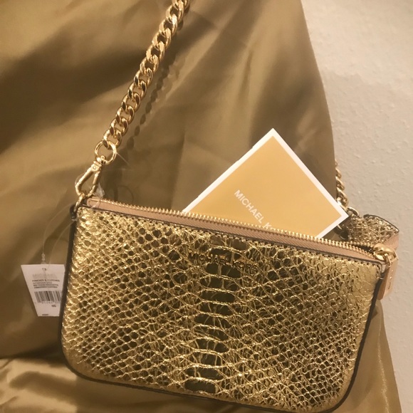 Michael Kors Handbags - NWT ⬇️Metallic Gold MK pouchette